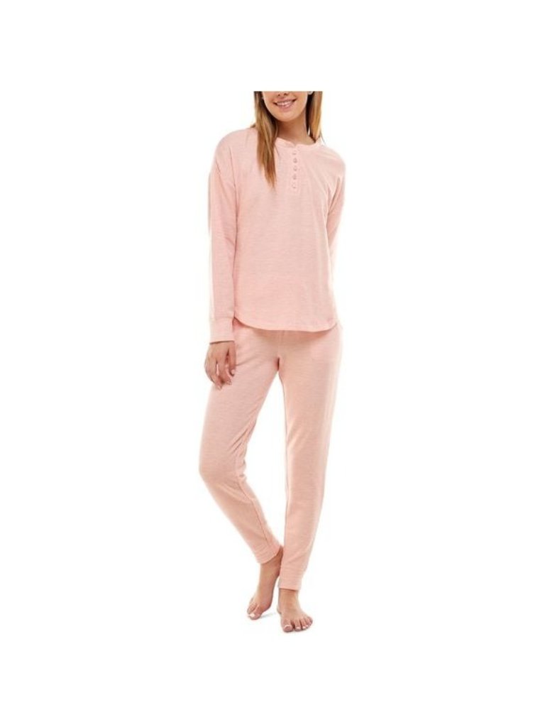 2pk Roudelain Womens Long Sleeve Henley Top & Jogger Lounge Set Rose & Oatmeal